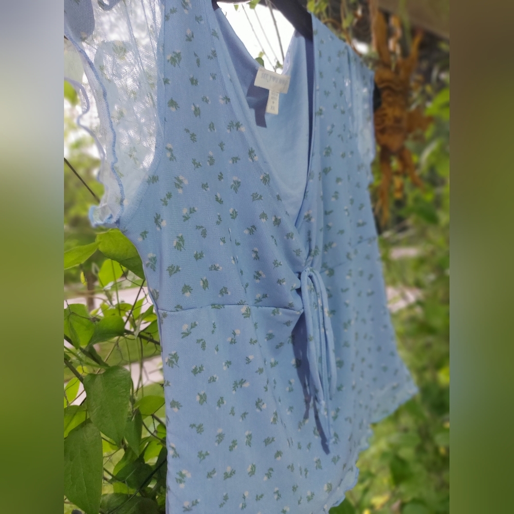 🌸🐦 ||See You Monday|| Blue Floral ||Mesh Tie Top||Size XL|| NWOT|| 🐦🌸